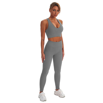 2 PCS Seamless Yoga Suit Women Sports Bra Vest High Waist Leggings Shorts Outfit Gym Set Fitness Workout Clothes Sportswear A056