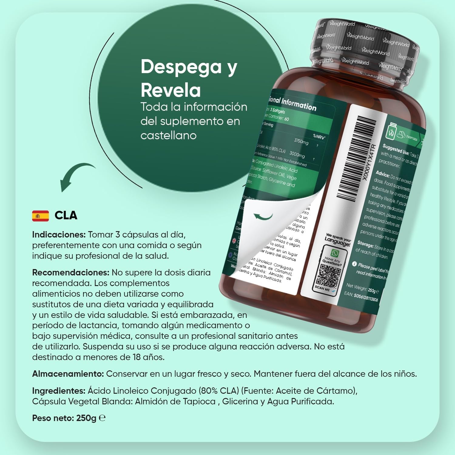 CLA Ácido Linoleico Conjugado 3000Mg 180 Cápsulas - Suplemento Keto De Perlas De Aceite De Cártamo Puro - Fuente Natural De Ácidos Grasos Omega 6 Sin Lactosa, Para 2 Meses
