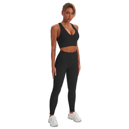2 PCS Seamless Yoga Suit Women Sports Bra Vest High Waist Leggings Shorts Outfit Gym Set Fitness Workout Clothes Sportswear A056