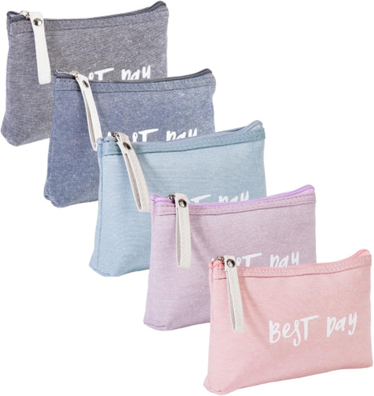 5 Piezas Bolsa De Maquillaje De Lona Neceser Pequeño Para Bolso Neceser Mujer Maquillaje Cosméticos Impresa Bolsa Organizadora De Multifunción Para Tarjetas De Llaves De Cosméticos (B)