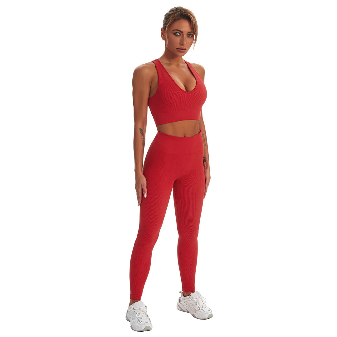 2 PCS Seamless Yoga Suit Women Sports Bra Vest High Waist Leggings Shorts Outfit Gym Set Fitness Workout Clothes Sportswear A056