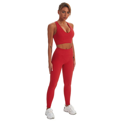 2 PCS Seamless Yoga Suit Women Sports Bra Vest High Waist Leggings Shorts Outfit Gym Set Fitness Workout Clothes Sportswear A056