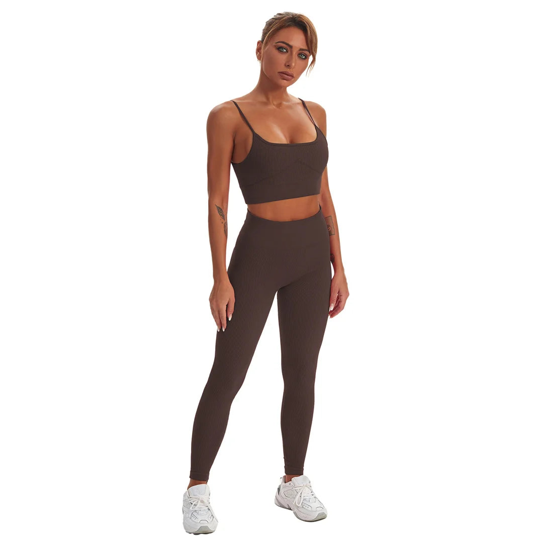 2 PCS Seamless Yoga Suit Women Sports Bra Vest High Waist Leggings Shorts Outfit Gym Set Fitness Workout Clothes Sportswear A056