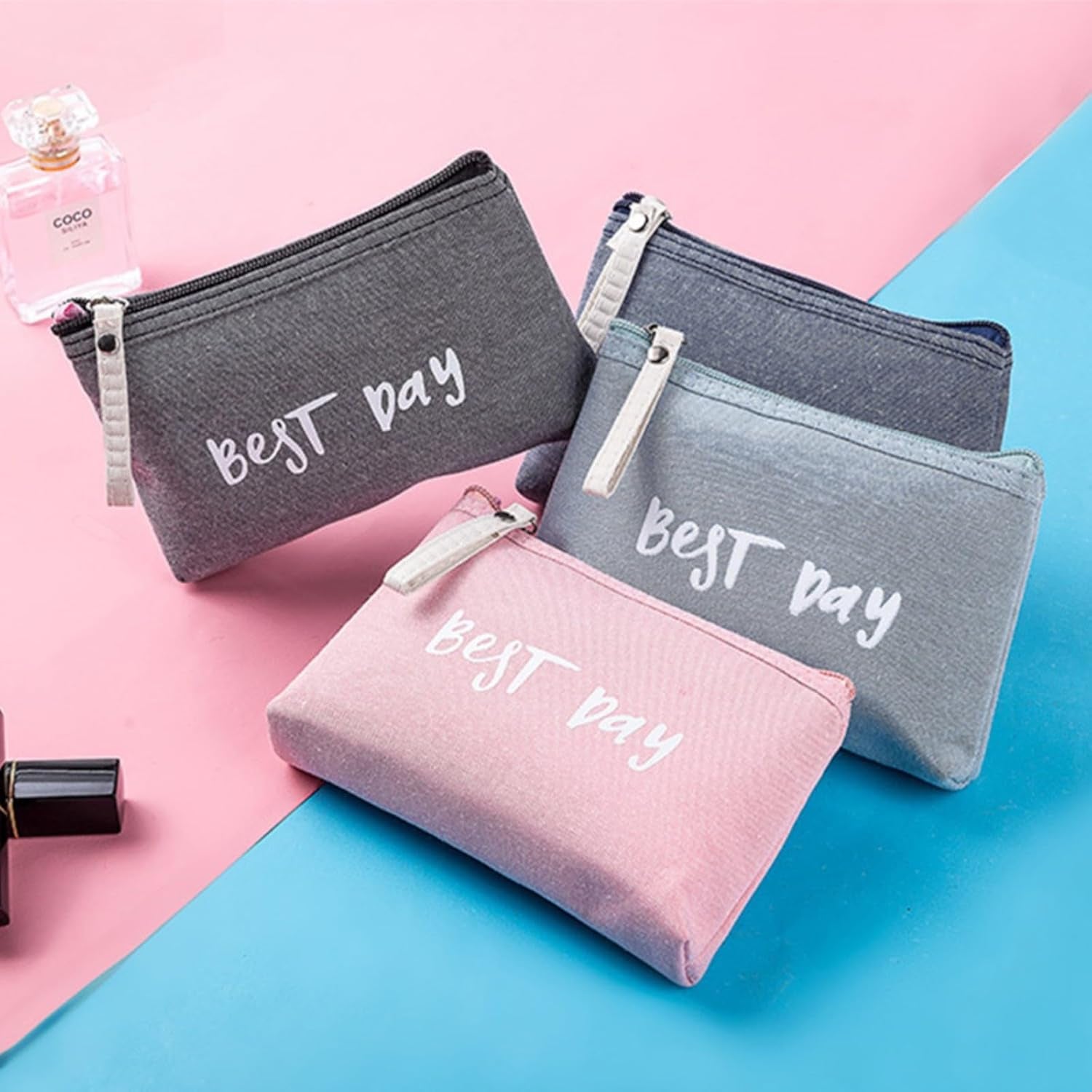 5 Piezas Bolsa De Maquillaje De Lona Neceser Pequeño Para Bolso Neceser Mujer Maquillaje Cosméticos Impresa Bolsa Organizadora De Multifunción Para Tarjetas De Llaves De Cosméticos (B)