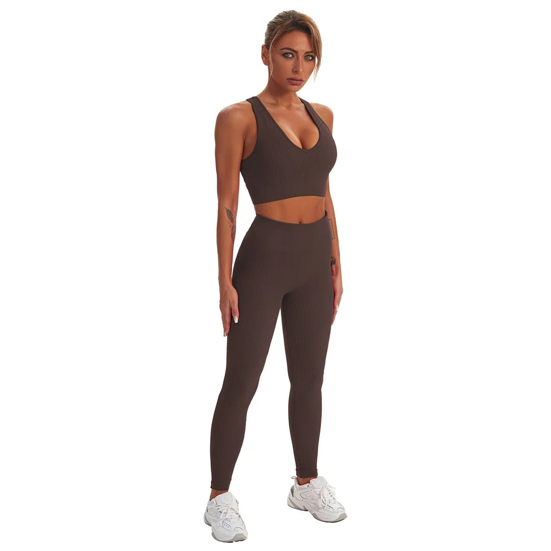2 PCS Seamless Yoga Suit Women Sports Bra Vest High Waist Leggings Shorts Outfit Gym Set Fitness Workout Clothes Sportswear A056