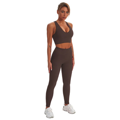2 PCS Seamless Yoga Suit Women Sports Bra Vest High Waist Leggings Shorts Outfit Gym Set Fitness Workout Clothes Sportswear A056