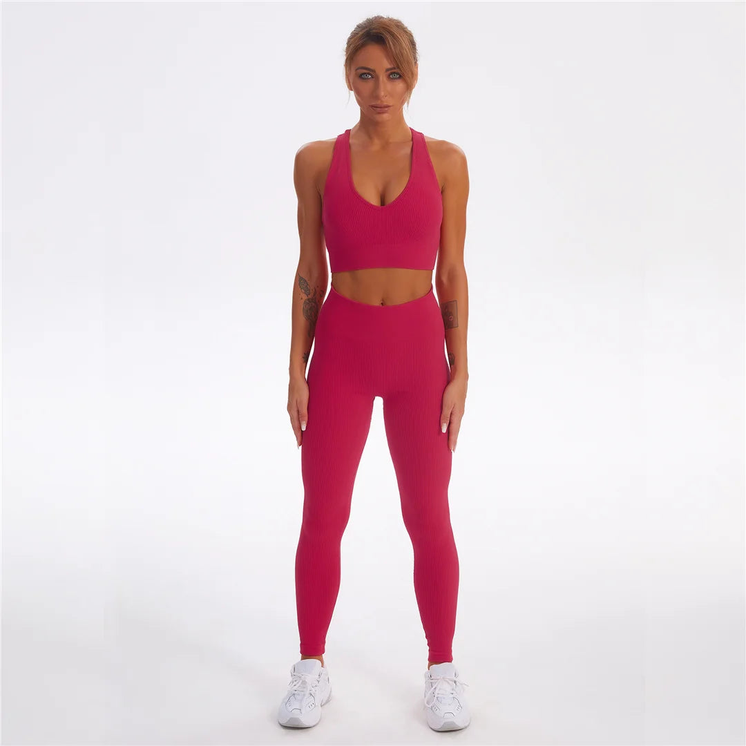 2 PCS Seamless Yoga Suit Women Sports Bra Vest High Waist Leggings Shorts Outfit Gym Set Fitness Workout Clothes Sportswear A056