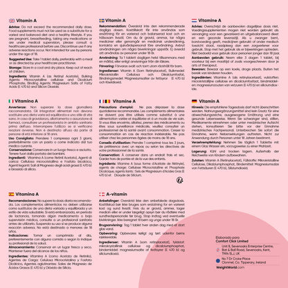 Vitamina a 10000 UI - 365 Comprimidos De Acetato De Retinol Vegano Y Sin OGM Para 1 Año - La Vitamina a Contribuye Al Mantenimiento Normal De La Vista (EFSA)