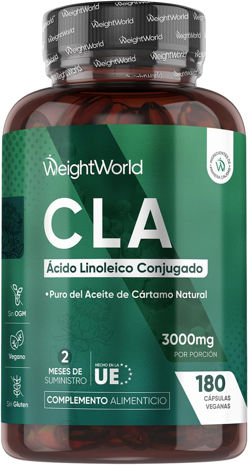 CLA Ácido Linoleico Conjugado 3000Mg 180 Cápsulas - Suplemento Keto De Perlas De Aceite De Cártamo Puro - Fuente Natural De Ácidos Grasos Omega 6 Sin Lactosa, Para 2 Meses
