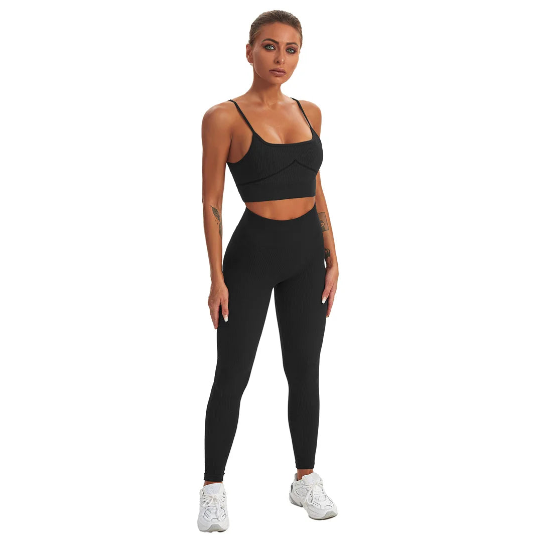 2 PCS Seamless Yoga Suit Women Sports Bra Vest High Waist Leggings Shorts Outfit Gym Set Fitness Workout Clothes Sportswear A056