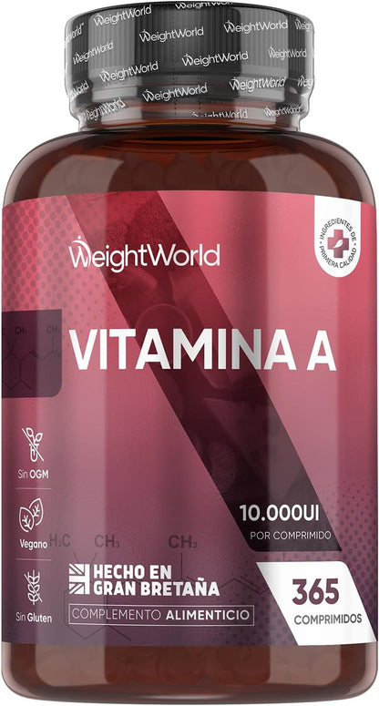 Vitamina a 10000 UI - 365 Comprimidos De Acetato De Retinol Vegano Y Sin OGM Para 1 Año - La Vitamina a Contribuye Al Mantenimiento Normal De La Vista (EFSA)